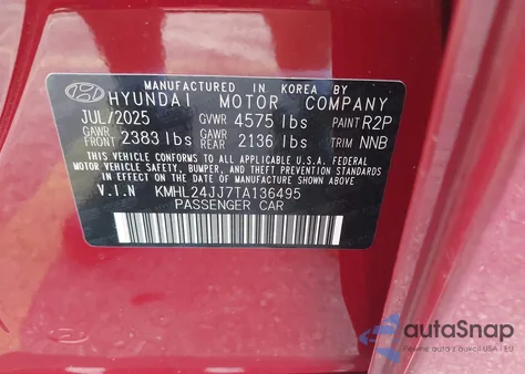 2026 Hyundai Sonata Hybrid Blue из США, поврежденный, VIN KMHL24JJ7TA136495